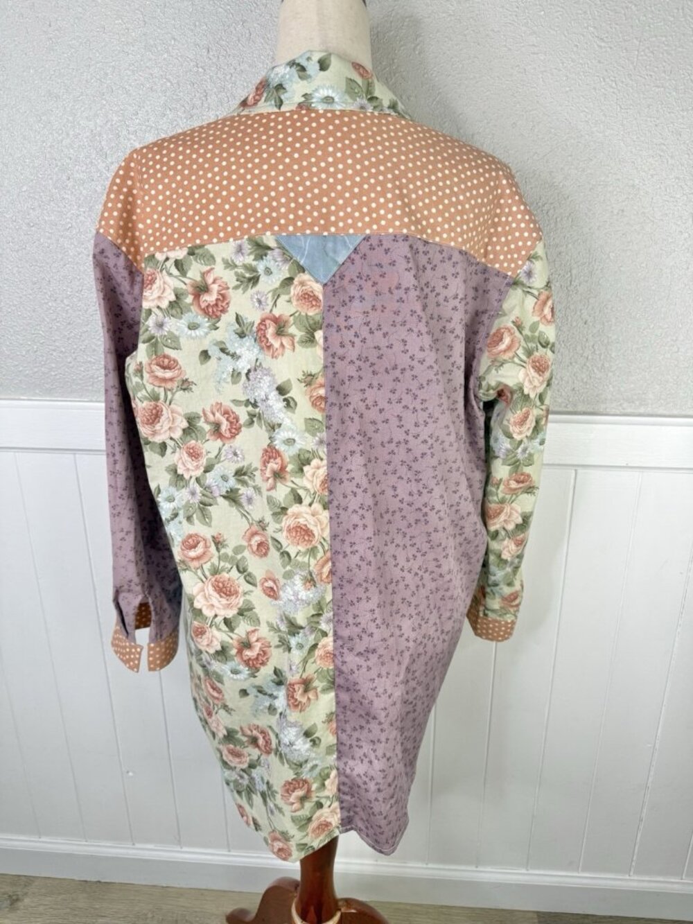 Cottagecore Floral Patchwork Open Front Shirt Top Grannycore Grandma Shabby Chic - Picture 4 of 10